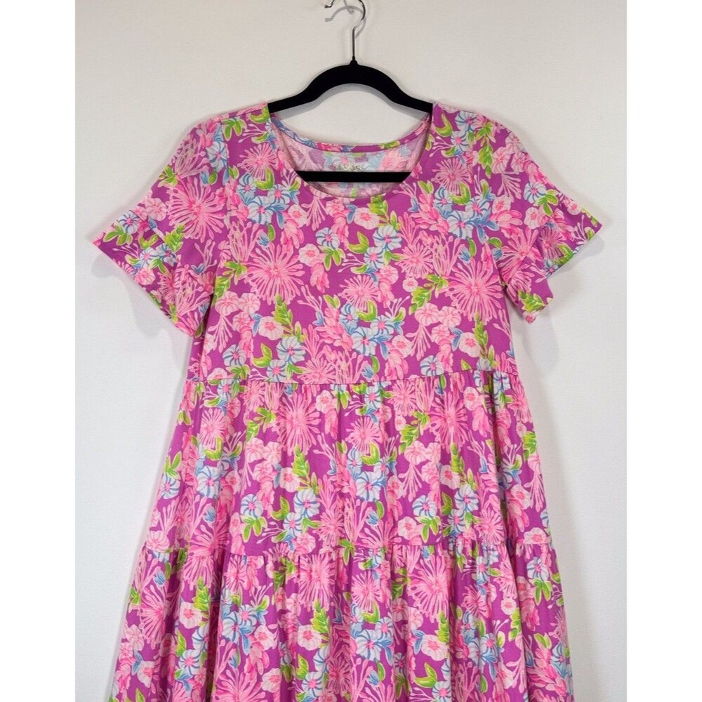 Lilly Pulitzer Mini Dress Pink Jodee Amethyst Moms The Word Tiered Swing Small - Picture 6 of 11